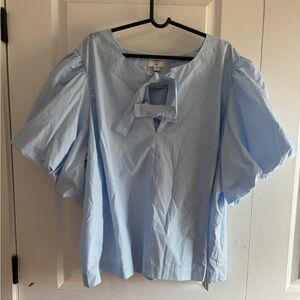 Kate Spade Blue Puff Sleeve Blouse with Tie Front
